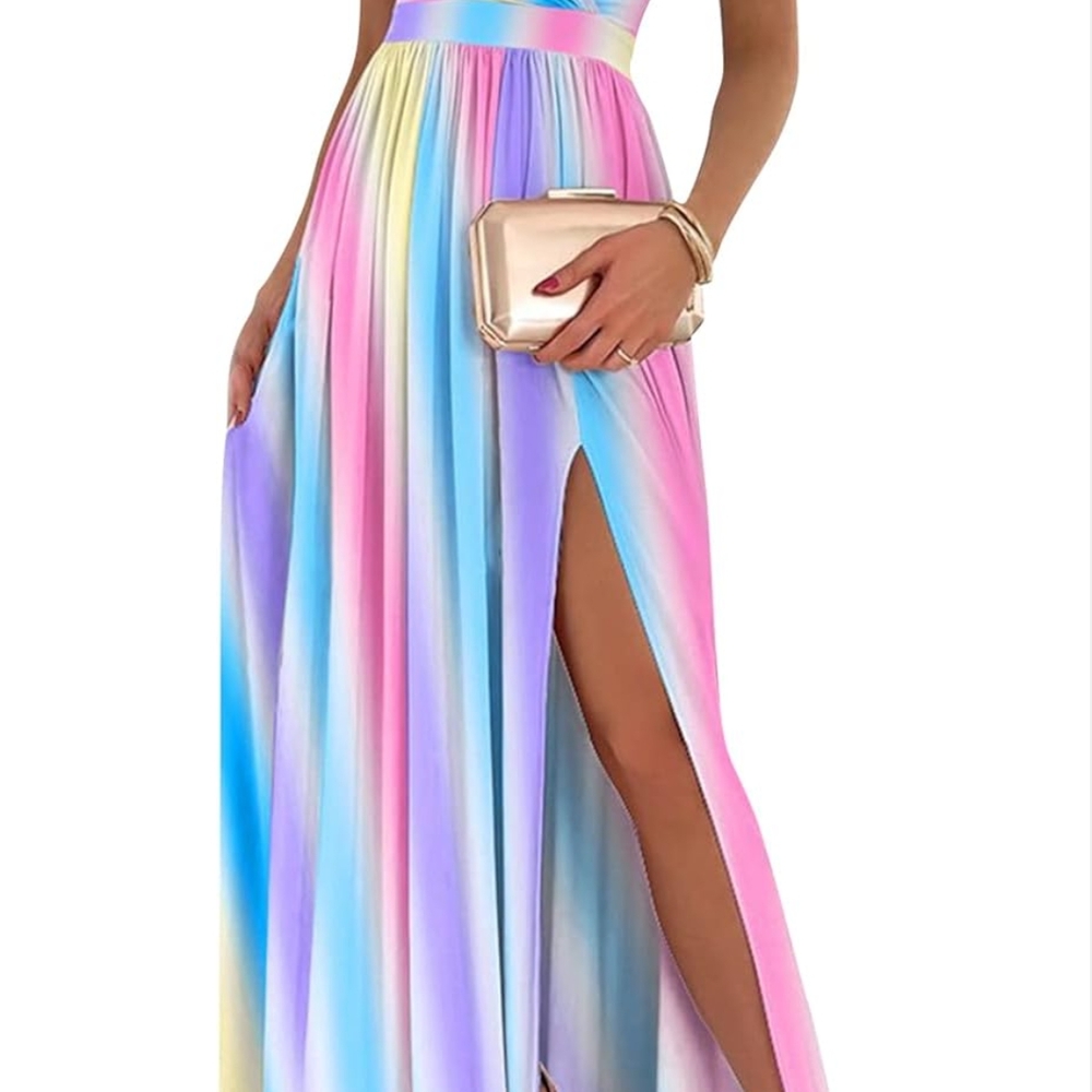 Rainbow Maxi Dress with Slit (size 10 & 6)